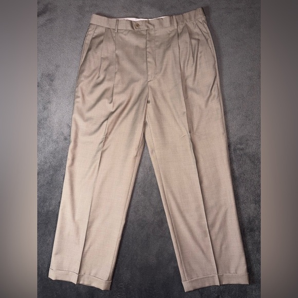 Nordstrom Zanella Size 36 Bennett Dark Khaki Wool Business Wedding Dress Pants - Picture 1 of 12